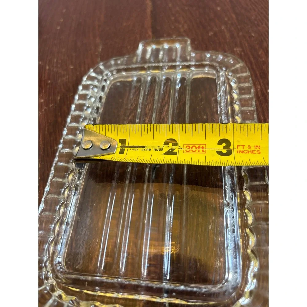 Vintage Clear Glass Ribbed Butter Dish with Lid Art Deco Scalloped Edge 2-Piece